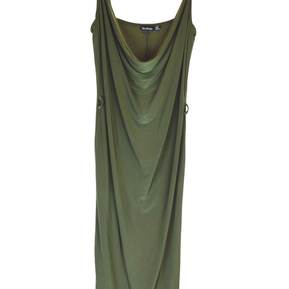 Boohoo Drape Cowl Neck Slip Dress Side Slit Size 12 Vamp Slinky Seductive NWOT